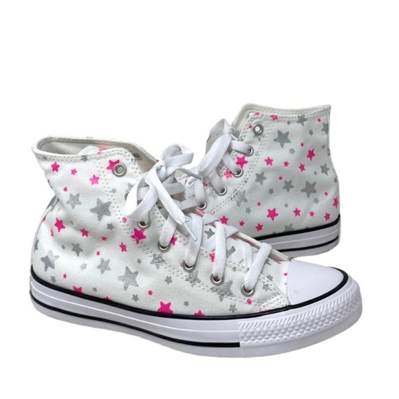 Converse Chuck Taylor Hi Sneakers White Pink Kid Women Size Canvas Shoes A05393F - Picture 7 of 10